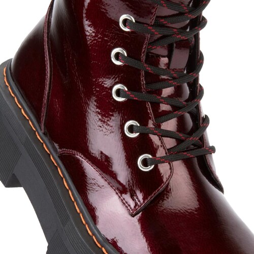 Botas militares de mujer, marca Goodyear de charol color vino, 1090001