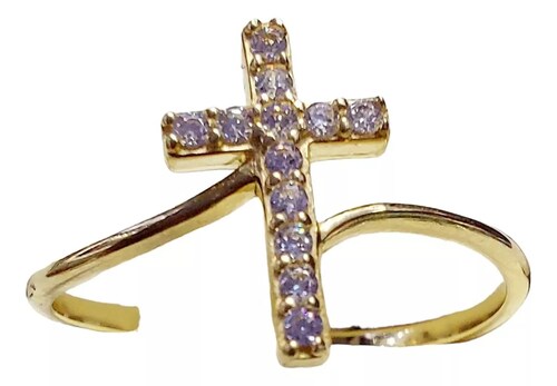 Anillo Cruz Zirconia Oro 10 K. + Obsequio