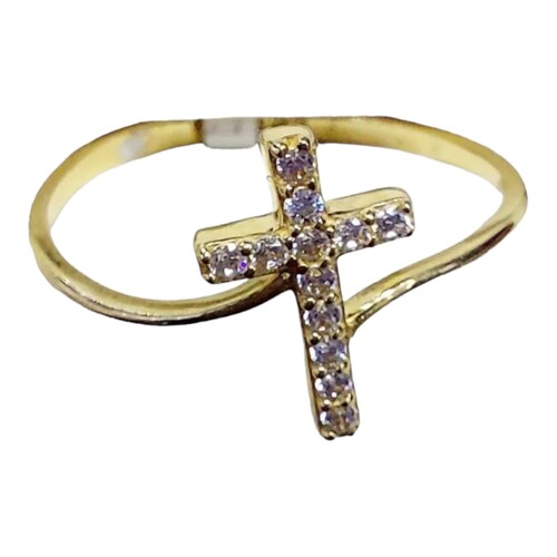 Anillo Cruz Zirconia Oro 10 K. + Obsequio
