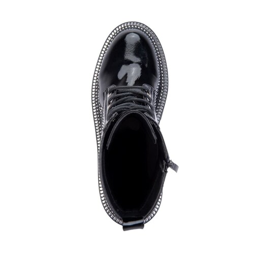Bota militar negras de mujer, de charol corrugado, mod. 1087871