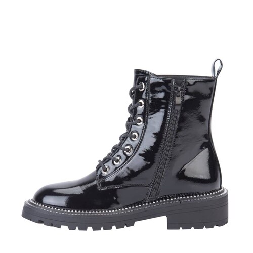 Bota militar negras de mujer, de charol corrugado, mod. 1087871
