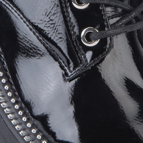 Bota militar negras de mujer, de charol corrugado, mod. 1087871
