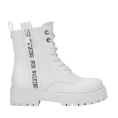 Bota militar blanca con cierre y frase lateral, Belinda Peregrin, mod. 1090051
