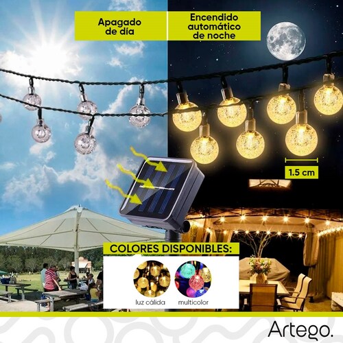 Luces de navidad solares 100 led esferas bola cristal copo de nieve snowflake style 8 modos de uso para exteriores Guirnalda de luces Amarillo