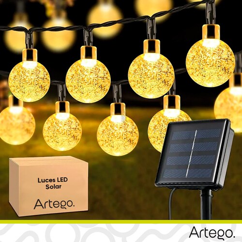Luces de navidad solares 100 led esferas bola cristal copo de nieve snowflake style 8 modos de uso para exteriores Guirnalda de luces Amarillo