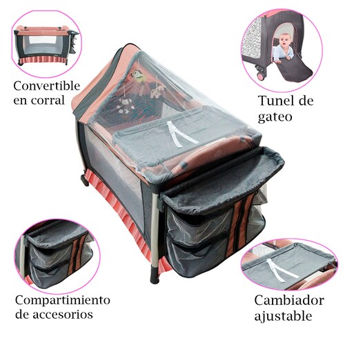 Cuna Corral AEIOU P20 Rosa Gris
