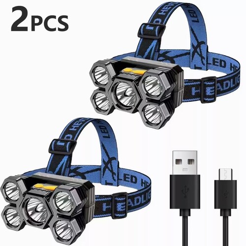Juego 2pcs Lámpara Cabeza Recargable Usb 5 Led Lampara Minera