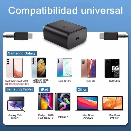 Cargador Carga Rápida Tipo C 45w Para Samsung S23 Ultra S23