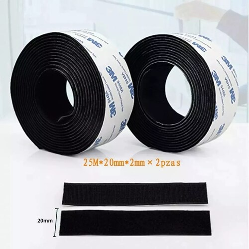 Set Cinta De Contacto De Doble Velcro 25m *20mm, Negro 2pcs