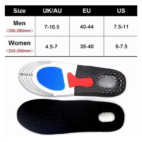 Par Plantillas Ortopedica Gel Descanso Ajustable Deporte Negro Hombre