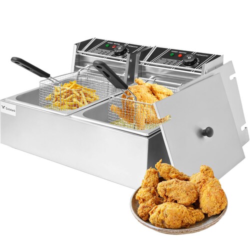 Freidora Electrica Industrial Doble Bandeja 12l Acero Inoxidable