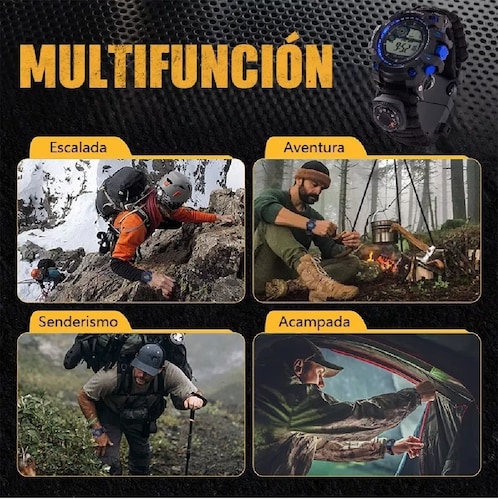 Reloj para Montaña Deporte con Supervivencia Negro con Azul