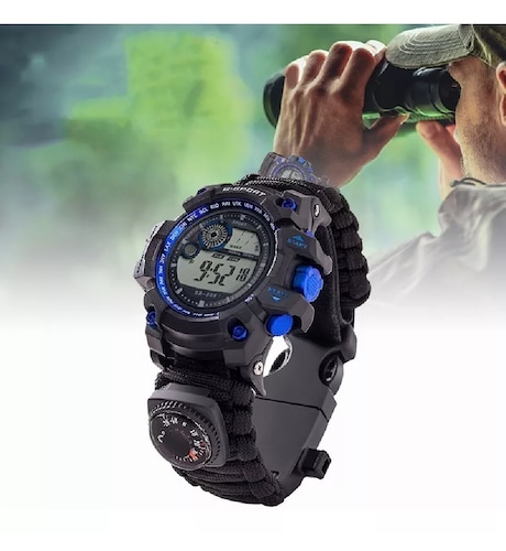 Reloj para Montaña Deporte con Supervivencia Negro con Azul