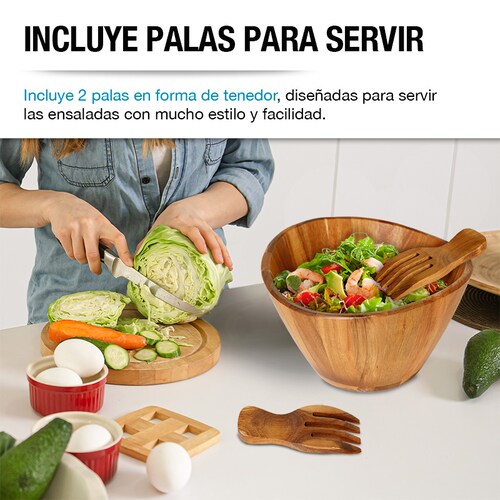 Ensaladera de Madera Acacia Artesanal Bowl Extra Grande 5.5 L