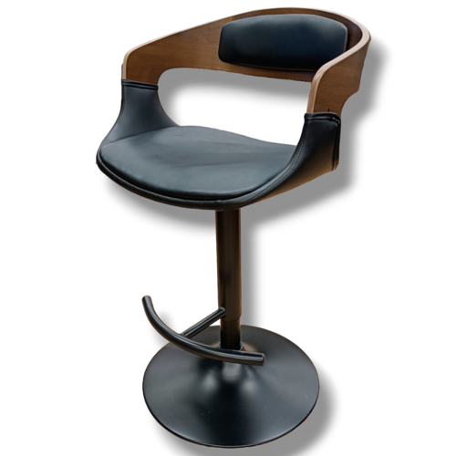 Banco Taburete PLR Base Negra Madera Ajustable Piston Barra Grupo Microtec  Minimalista Moderno Cocina Bar Restaurante desayunador Piel PU Negro Chapa Nogal