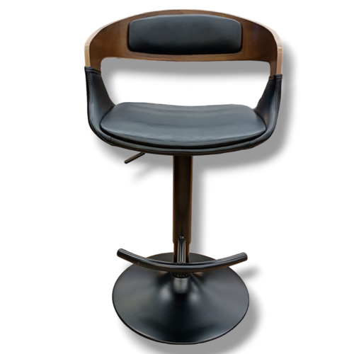 Banco Taburete PLR Base Negra Madera Ajustable Piston Barra Grupo Microtec  Minimalista Moderno Cocina Bar Restaurante desayunador Piel PU Negro Chapa Nogal
