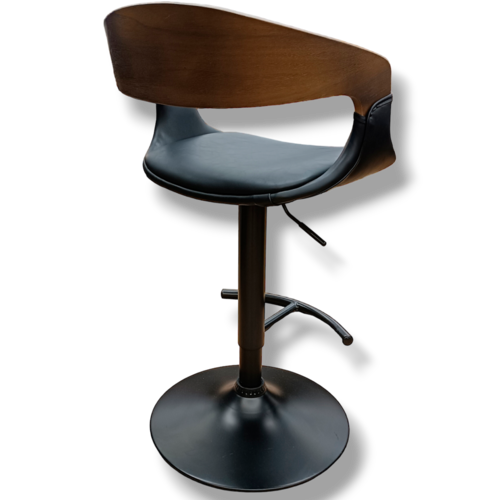 Banco Taburete PLR Base Negra Madera Ajustable Piston Barra Grupo Microtec  Minimalista Moderno Cocina Bar Restaurante desayunador Piel PU Negro Chapa Nogal