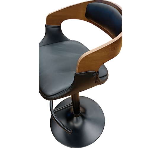 Banco Taburete PLR Base Negra Madera Ajustable Piston Barra Grupo Microtec  Minimalista Moderno Cocina Bar Restaurante desayunador Piel PU Negro Chapa Nogal