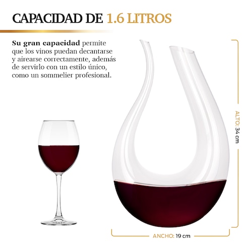 Decantador de Vino de Cristal Ultra Fino en Forma de U 1.6 Litros