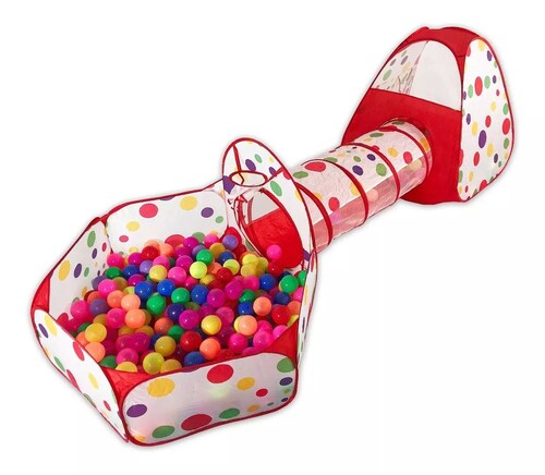 Tienda de campaña tunel con alberca de pelotas castillo