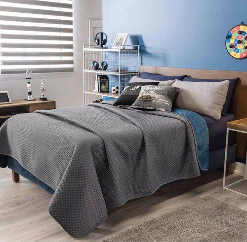 Edredón Matrimonial Ligero Vianney Doble Vista Azul Gris Novo Dinamarca