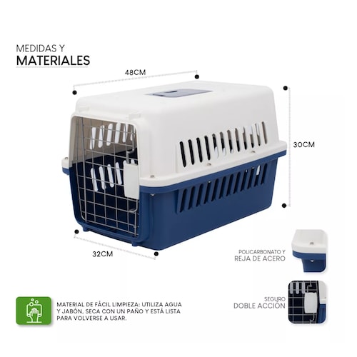 Jaula Transportadora  Mascotas Caja Viaje Gato Perro Azul