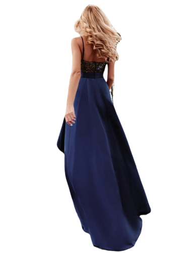 Vestido Elegante de Fiesta Largo Azul Marino Lentejuela High Low Asimétrico Con Cola Curvy T Ch a Talla Extra