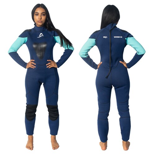 Traje de Neopreno Wetsuit para Mujer Sea Woman de 3mm Cuerpo Completo Deportes Acuáticos Modelo Azul Marino Liso SEAPEOPLE