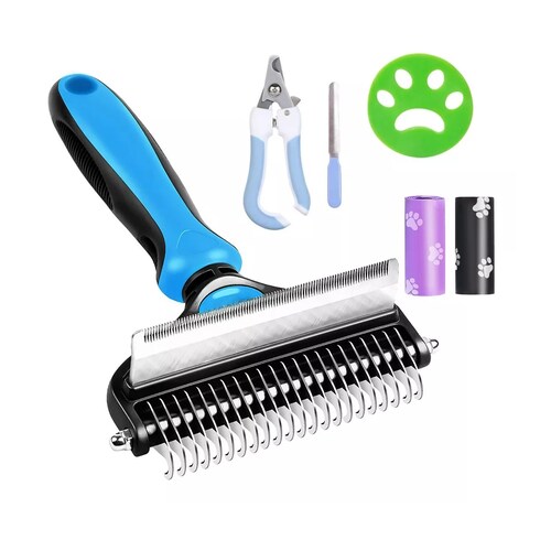 Kit Cepillo Deslanador Para Perro y Gato 2 en 1 Azul