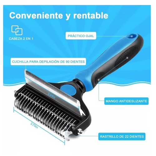 Kit Cepillo Deslanador Para Perro y Gato 2 en 1 Azul