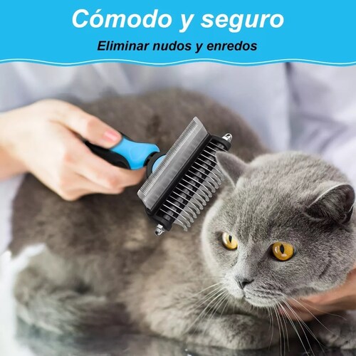 Kit Cepillo Deslanador Para Perro y Gato 2 en 1 Azul
