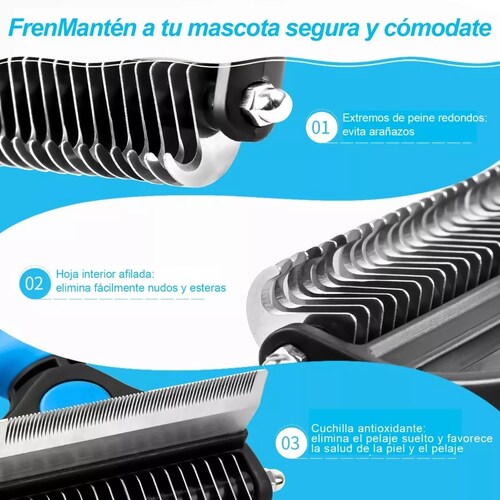 Kit Cepillo Deslanador Para Perro y Gato 2 en 1 Azul