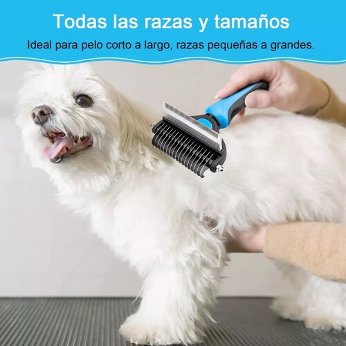 Kit Cepillo Deslanador Para Perro y Gato 2 en 1 Azul