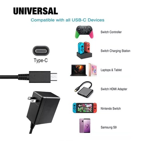 Cargador Para Nintendo Switch/lite-15v 2.6 A Negro
