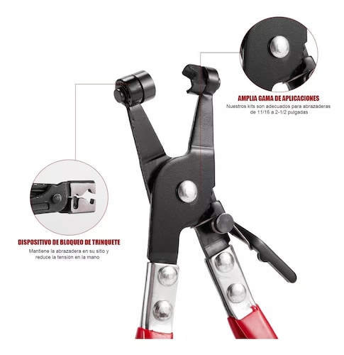 Kit de Herramirntas Pinzas para Abrazaderas Automotriz Rojo