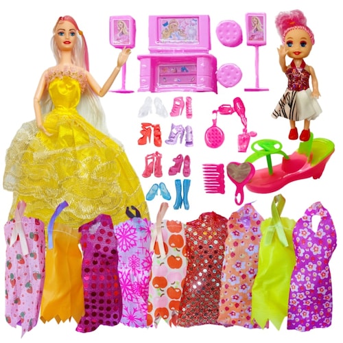 Muñeca Articulada Con Vestidos Y Accesorios Guarda Ropa