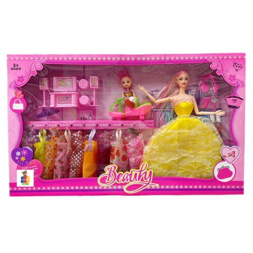 Muñeca Articulada Con Vestidos Y Accesorios Guarda Ropa