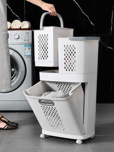 Cesto De Ropa Plástico Con Ruedas 3 Cestas Desmontables.