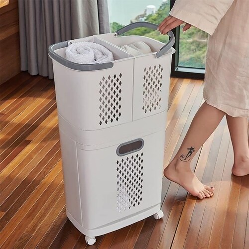 Cesto De Ropa Plástico Con Ruedas 3 Cestas Desmontables.