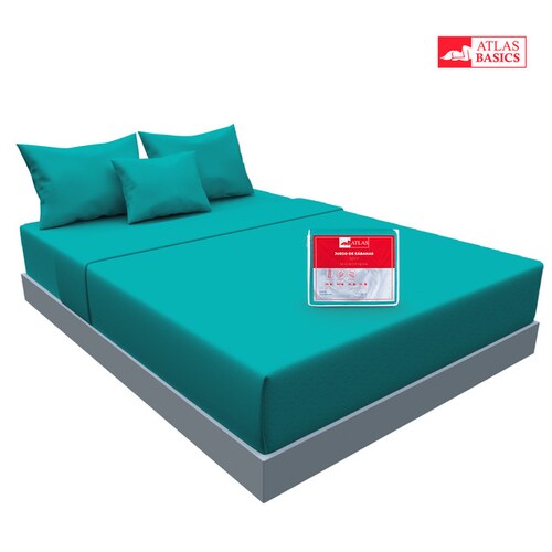 Juego de Sábanas Matrimonial Turquesa Atlas Basic de Microfibra Suave y Secado Rápido