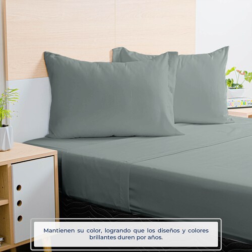 Juego de Sábanas King Size Gris Atlas Basic de Microfibra Suave y Secado Rápido