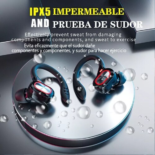 Audífonos Deportivos Inalámbricos Bluetooth 5.0 Gancho Negro