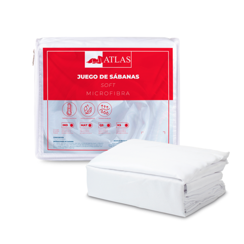 Juego de Sábanas Queen Size Blanco Atlas Basic de Microfibra Suave y Secado Rápido