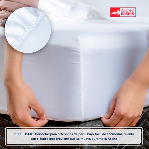 Juego de Sábanas Queen Size Blanco Atlas Basic de Microfibra Suave y Secado Rápido