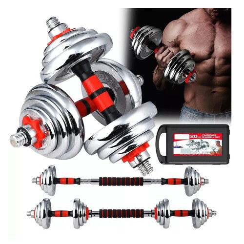Kit De Mancuernas, Barra Con Pesas Para Gimnasio De 20 Kg Rojo/Negro