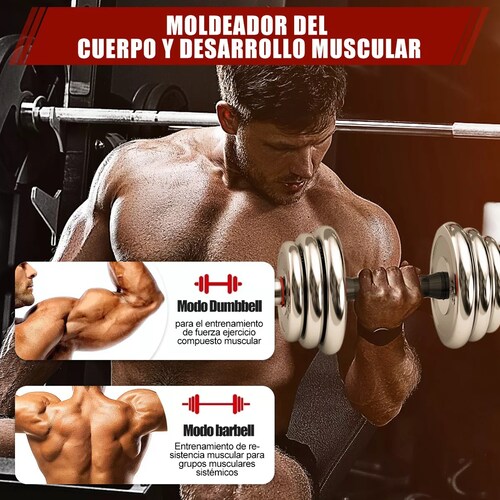Kit De Mancuernas, Barra Con Pesas Para Gimnasio De 20 Kg Rojo/Negro