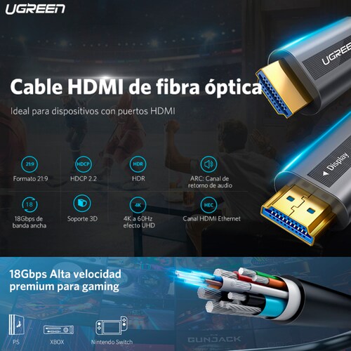 Cable Hdmi De 20 Metros Por Fibra Óptica 4ka60hz Compatible Con Hdmi 2.0 / Alta Velocidad 18 Gbps