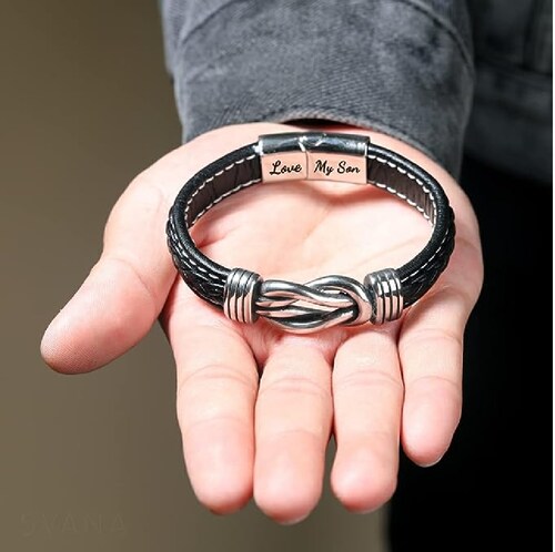 Pulsera Piel Hombre De Plata Regalos Hombre Para Hijo Negro Plata