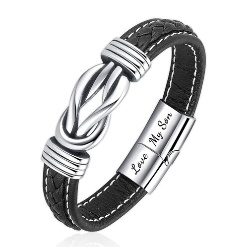 Pulsera Piel Hombre De Plata Regalos Hombre Para Hijo Negro Plata