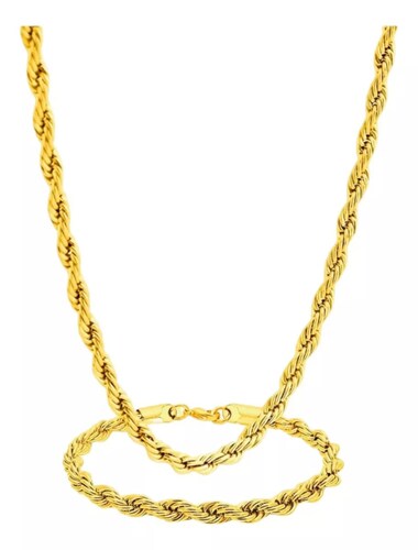 Set Torzal Cadena + Pulsera 50 Cm X 3 Mm Oro 14 K + Regalo